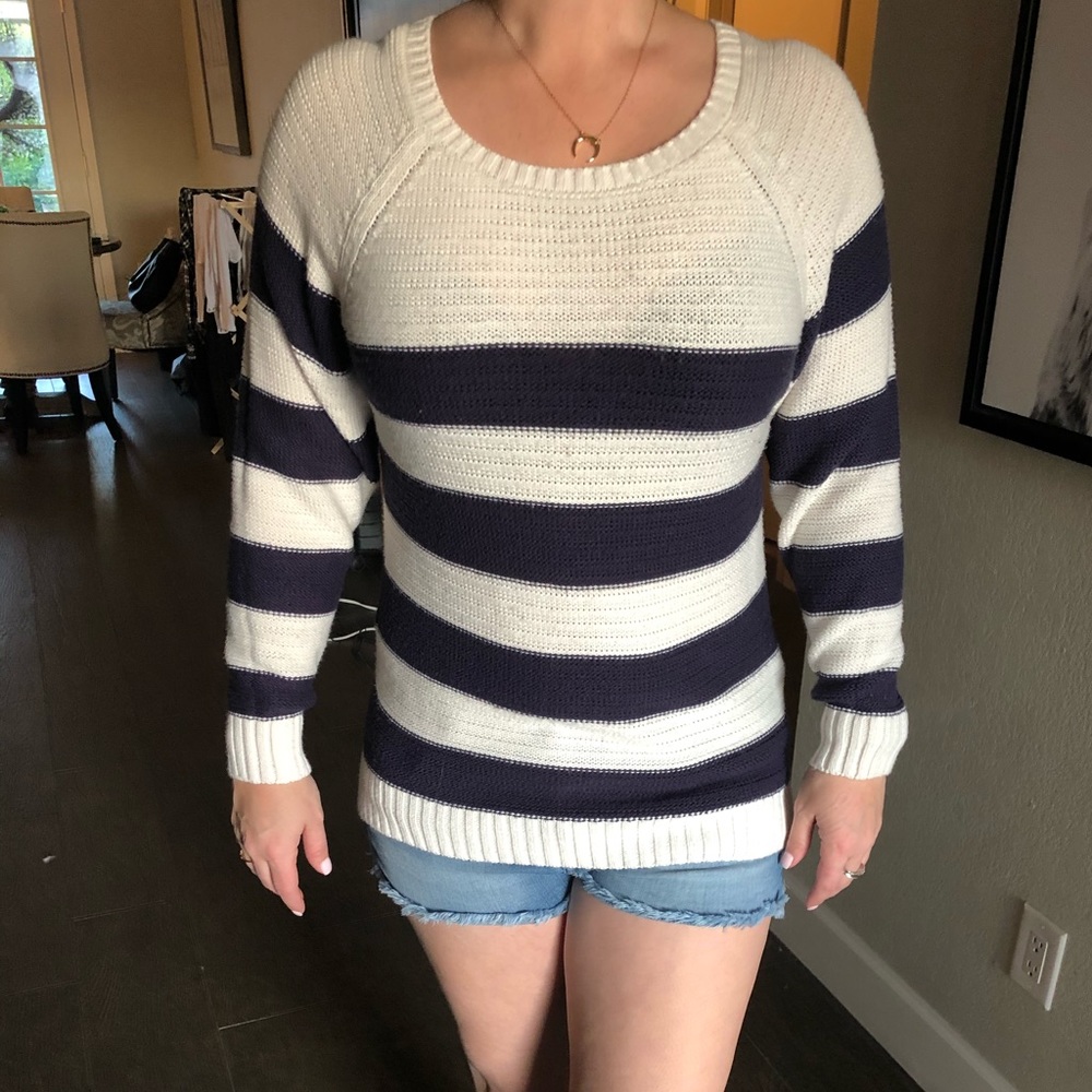 White & Navy Abound Sweater